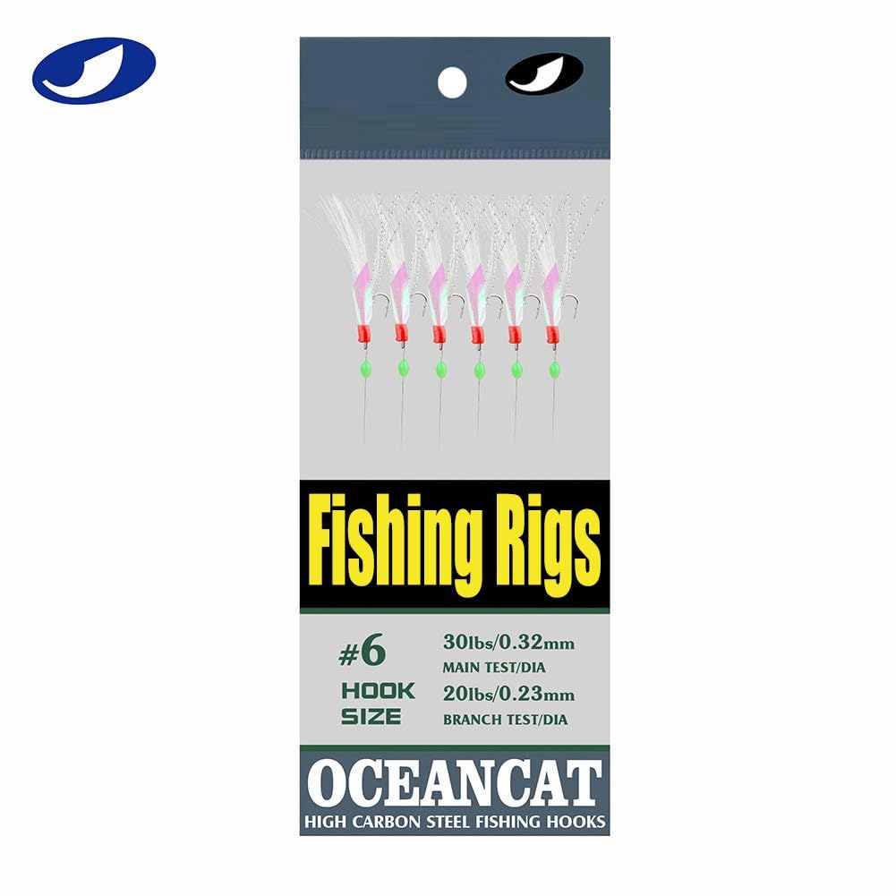 10 Packs Fishing Rigs 6 Hook/Set Rainbow Skin Silk String Hook Fishing Lure Saltwater Freshwater Bait Rig Tackle 5#6#7#8#9#10# (7#-10 Packs)