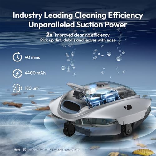 Bubot 300P Robotic Pool Cleaner, Cordless Pool Vacuum with Industry Leading Suction Power, Bluehole Tech, DirtLock Tech, Smart Sensor, Self-Parking for Above-Ground Flat Pools up to 850 Sq.Ft, Silver