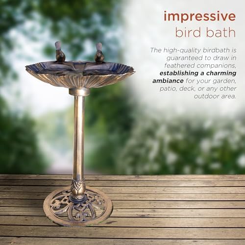 Alpine Corporation 31" Tall Outdoor Vintage Birdbath with Bird Figurines Yard Statue
