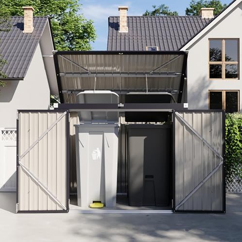 Aoxun 3.3' x 5.6' Metal Storage Shed - Waterproof Outdoor Garbage Can Organizer with Chain Lid, Ideal for Trash Bins, Toys, Garden Tools - Perfect for Garden, Backyard, & Patio Use