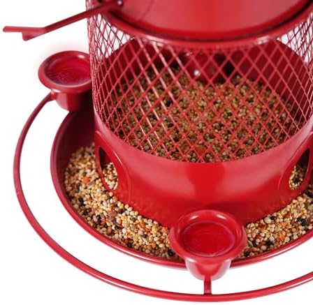 VECELO Bird Feeders for Outdoors - Hanging, Large Capacity, 4 Water Cups & 6 Feeding Ports with Perch, Metal, Easy to Clean, Attracts Wild Birds