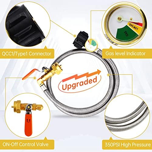 Propane Refill Adapter for 1 lb. tanks,1lb Propane Tank Refill Adapter with Valve and Gauge,Propane Filler Adapter 1 Pound,Small Propane Bottle/Tank Refill Adapter,Propane Tank Filler 20 lb to 1 lb