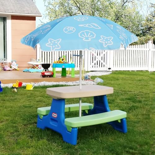 AMMSUN 47 Inch Seaside Beach Umbrella for Sand Box Water Table Kids Durable Umbrellas for children Picnic Beach Camping Garden Outdoor Play Shade Blue Shell