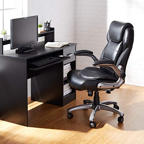 Amazon Basics Ergonomic High-Back Office Chair with Flip-Up Arms and Lumbar Support, 29.5"D x 27.5"W x 44.75"H, Black