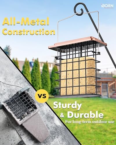 iBorn Suet Feeder Suet Bird Feeders [Single Capacity] for Outside Hanging with Taller Grid for Woodpecker,Metal Brushed Copper（Pack of 2）