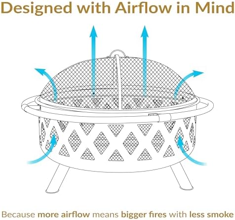 Sunnydaze Crossweave Outdoor Fire Pit - Wood-Burning Fire Pit for Outside with Spark Screen, Poker and Round Cover - 36-Inch - Bronze