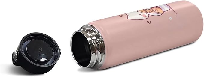 Cat Insulated Water Bottle with Handle 18 oz Vacuum Water Bottle for Hot & Cold Drinks, Wide Mouth, Great for Travel, Hiking & Camping Jug Stainless Steel Bottle Kitten Pink