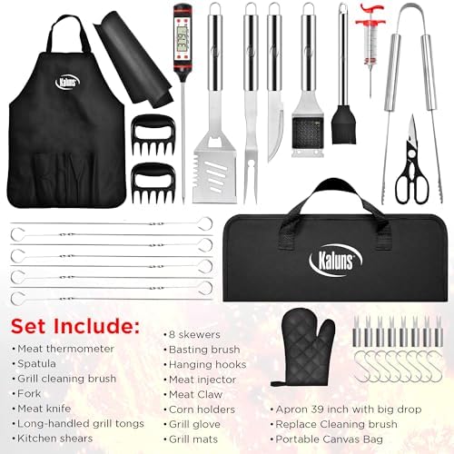Kaluns BBQ Accessories, Complete Grill Set Grilling Gifts for Men Dad, 40 Pcs Premium Heavy Duty Stainless Steel Barbecue Grill Accessories for Outdoor Grill for Men Dad