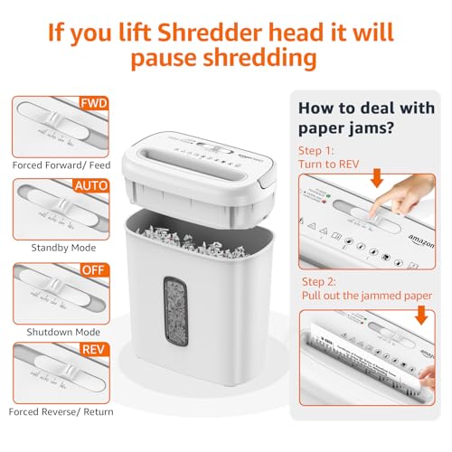 Amazon Basics Cross Cut Paper and Credit Card Shredder for Security - 8-Sheet, Heavy Duty, White