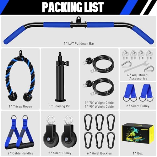 RENRANRING Weight Cable Pulley System Gym, Upgraded Cable Pulley Attachments for Gym LAT Pull Down, Biceps Curl, Tricep, Arm Workouts - Weight Pulley System Home Gym Add On Equipment