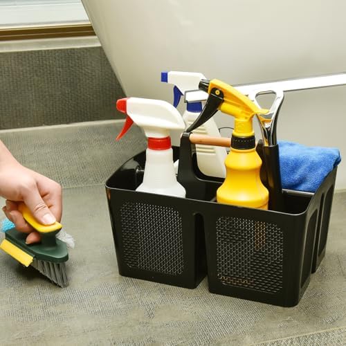 ALINK Portable Shower Caddy Basket with Compartments, Plastic Divided Cleaning Caddy Organizer Storage Tote with Handle for Bathroom, College, Dorm Room Essentials, White