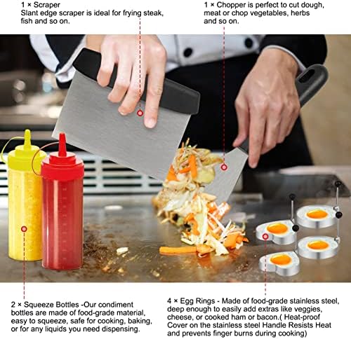 39PCS Griddle Accessorie Kits, Outdoor Grilling Tools for Blackstone and Camp Chef, Stainless Steel BBQ Accessorie Grill Spatula Set With Basting Cover Chopper, Scraper, Bottle, Tongs, Egg Mold