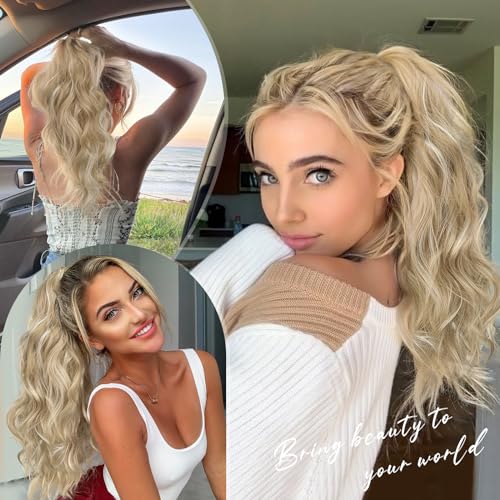 ALXNAN Ponytail Extension,Drawstring Ponytail Hair Extensions Black Long Curly Wave Ponytail for Women