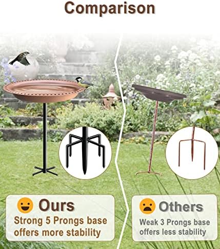 Garbuildman Upgraded 5-Prong Base Bird Bath with Metal Stake, Detachable Decoration Bowl Spa & Freestanding Birdfeeder for Outdoor Garden, Oval Style, Brown
