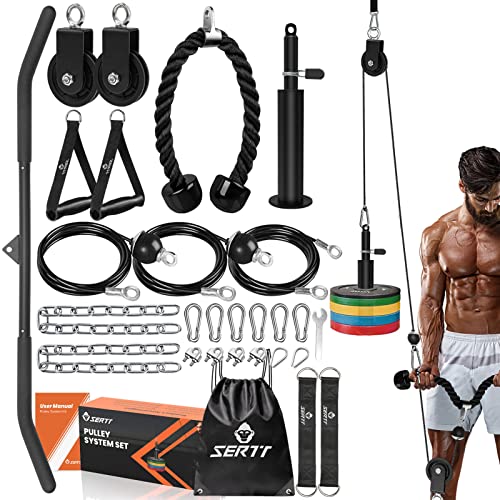 SERTT Weight Pulley System Gym, Pulley Pro Home Cable Pulley System gym for Lat Pull Down, Biceps Curl, Triceps, Shoulders, Back, Forearm Workout, DIY Weight Cable Pulley Attachments for Gym Equipment