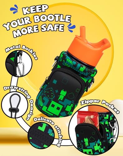 Miss Adola Water Bottle Carrier with Strap Cartoon Water Bottle Bags Holder for Kids Boys Girls Cute Neoprene Insulated Bottle Bag for 10/12/14/16/18Oz Stainless Steel Glass Bottles Sleeve, Castle