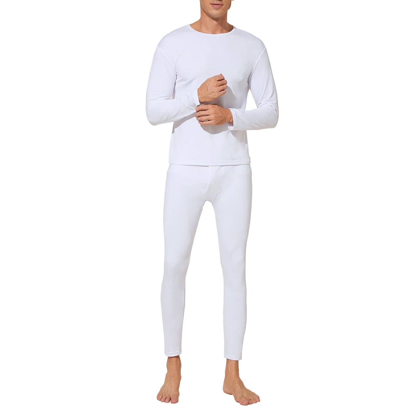 American Trends Mens Thermal Underwear Ultra Soft Long Johns with Fleece Lined Base Layer White 2XL