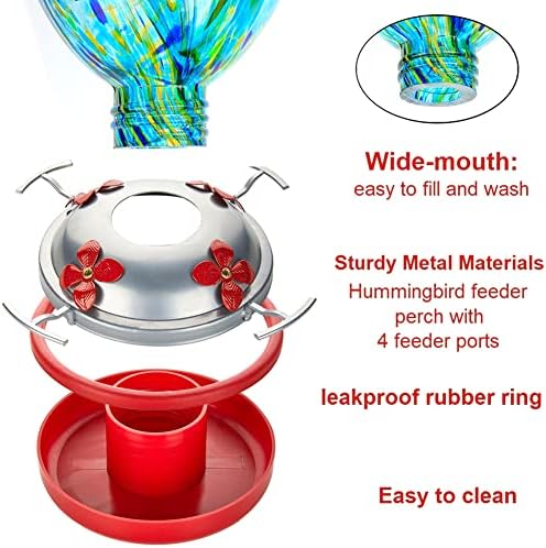 REZIPO Hummingbird Feeder with Perch - Hand Blown Glass - Light Green - 38 Fluid Ounces Hummingbird Nectar Capacity Include Hanging Wires and Moat Hook