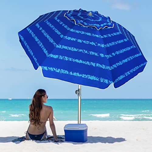 AMMSUN 7 Foot Heavy Duty HIGH Wind Beach Umbrella with sand anchor Vent Tilt Portable Sun Shelter, UV 50+ Sun Protection Outdoor Sunshade Umbrellas Carry Bag for Patio Garden Pool Backyard Multicolor