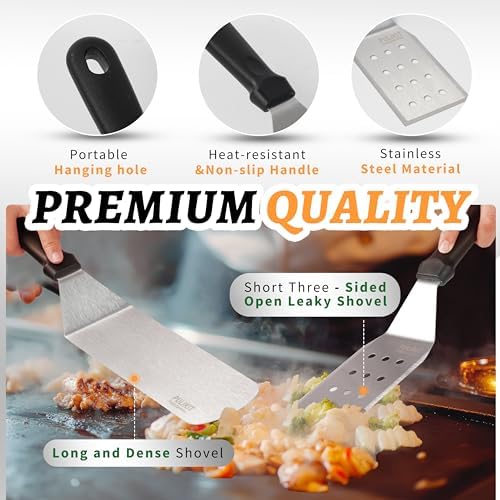 Griddle Accessories Kit for Blackstone – 14 PCS Flat Top Grill Tools Set with Stainless Steel Spatulas, Scraper & Bottles, Carry Bag Included – Outdoor BBQ Gift for Men