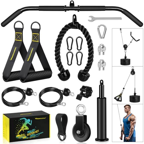 RENRANRING Fitness LAT and Lift Pulley System Gym - Upgraded LAT Pull Down Cable Machine Attachments, Loading Pin, Handle and Tricep Rope, for Biceps Curl, Forearm, Triceps Exercise Gym Equipment
