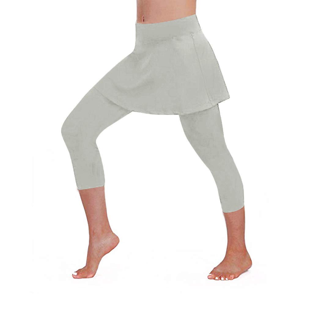 Aniywn Women's Leggings Skirt, Skirted Leggings, Active Skirt with Pockets, Tennis Pants Sports Fitness Culottes (Small, Beige)