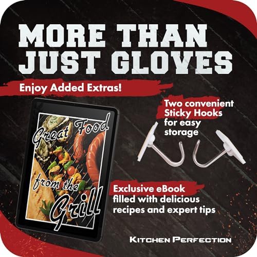 KITCHEN PERFECTION Silicone Smoker Oven Gloves -Extreme Heat Resistant BBQ Gloves -Handle Hot Food Right on Your Grill Fryer Pit|Waterproof Oven Mitts |Superior Value Set+3 Bonuses
