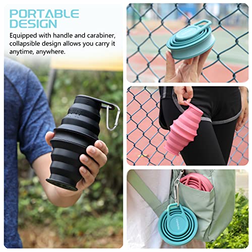 Nefeeko Collapsible Water Bottle, Reuseable BPA Free Silicone Foldable Bottles for Travel Gym Camping Hiking, Portable Leak Proof Sports Water Bottle with Carabiner