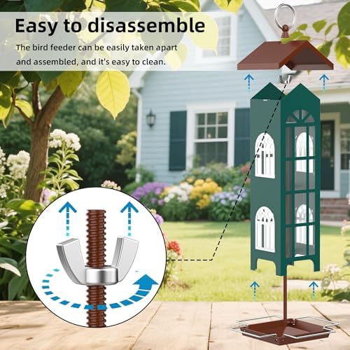 Bird Feeder, Metal Bird Feeders for Outdoors Hanging, Waterproof and Rust-Proof, Easy Cleaning, Wild Bird Feeders Attracting Chickadees Goldfinches Cardinals Finches and Sparrows