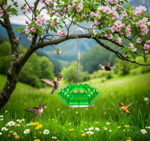 Ant & Bee-Proof Hummingbird Feeder with 30 Feeding Ports - 11oz Easy-Clean Outdoor Hanging Feeder, Includes Perch & Cleaning Brush for Window and Backyard Decoration (1, Green)