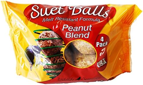 Wildlife Sciences Suet Balls 24 Pack, 6 Individually Wrapped Packs of 4 Bird Suet Balls (Peanut Blend)