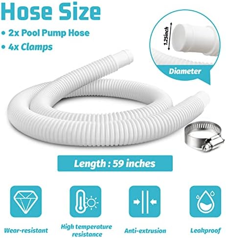 1.25" Pool Hose Replacement for Intex Filter Pump - 59" Long Pool Hose for Above Ground Pools, 1 1/4 Inch Pool Connector Hoses Compatible with Intex Pump 607 637(2 Pack)