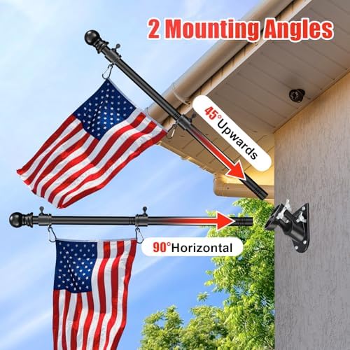 American Flag with Pole for Outside - 6FT Heavy Duty Tangle Free Flagpole Kit,4x6FT Embroidered Stars US Flag, 2 Position Metal Mounting Holder for House, Front Porch, Outdoor Patriotic Display