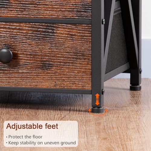AMHANCIBLE Night Stand Set 2, LED Nightstand with Charging Station, End Side Tables with USB Port & Outlet, Bedside Tables with Fabric Drawers for Bedroom Living Room, Rustic Brown HET053LBR