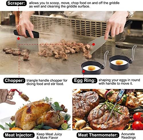 Griddle Accessories Kit, 121 Pcs Griddle Grill Tools Set for Blackstone and Camp Chef, Professional Grill BBQ Spatula Set with Basting Cover, Spatula, Scraper, Bottle, Tongs, Egg Ring