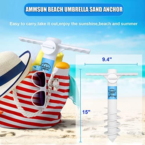 AMMSUN Beach Umbrella sand Anchor Stand Holder Heavy Duty and beach umbrella hanging hook, Universal One Size Fits Most Beach Umbrella| Safe Stand for Strong Winds Portable Beach Accessories