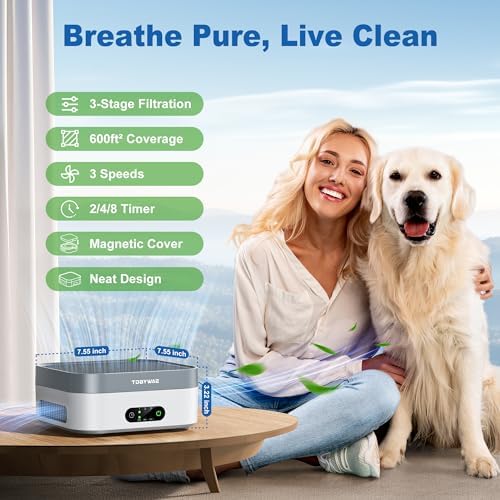 Air Purifier for Home – True HEPA Filter for Pets, Smoke & Allergies | 600 Sq Ft Coverage | Ultra-Quiet & Portable for Bedroom/Travel