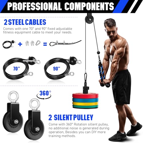 RENRANRING Weight Cable Pulley System Gym, Upgraded Cable Pulley Attachments for Gym LAT Pull Down, Biceps Curl, Tricep, Arm Workouts - Weight Pulley System Home Gym Add On Equipment