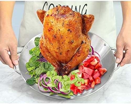 Tellshun Beer Can Chicken Holder, 12 Inch Stainless Steel Grill, BBQ Roaster Cooker Stand Vertical Grilling Accessories Rack for Vegetables Basket Large Size Round Pan