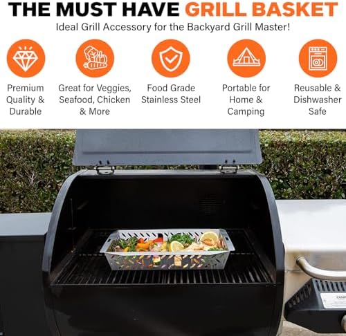 Proud Grill UltraVersatile Stainless Steel Grill Basket - Large BBQ Griddle basket for Outdoor Grill Vegetables - Meat - Fish Grill Basket with Detachable Handle & Movable Dividers