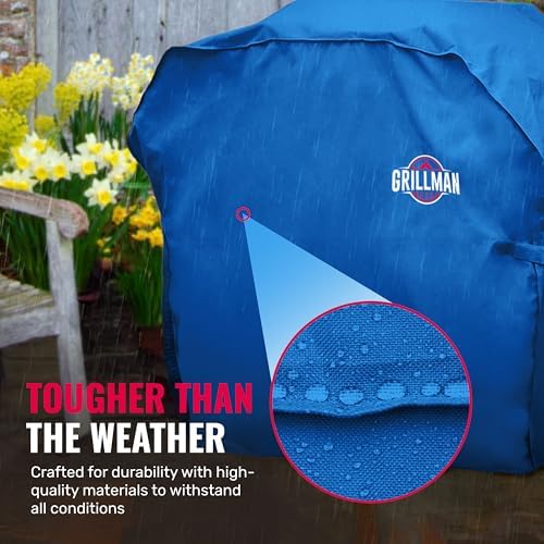 Grill Cover by Grillman, Blue, 64 Inch, BBQ Outdoor Grill Covers, Charcoal & Gas Grills, Waterproof, Rip-Proof, Weather-Resistant, Anti-UV, Barbecue Cover for Weber, Genesis, Charbroil, Nexgrill, etc