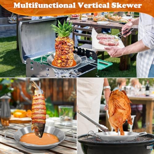 Al Pastor Skewer for Grill, Shawarma Skewer Stand, Stainless Steel Brazilian Vertical Spit with 5 Removable Spikes(6"/8”/10"/12”/14")& Brushes, for Tacos Al Pastor, Grill Smoker Oven BBQ