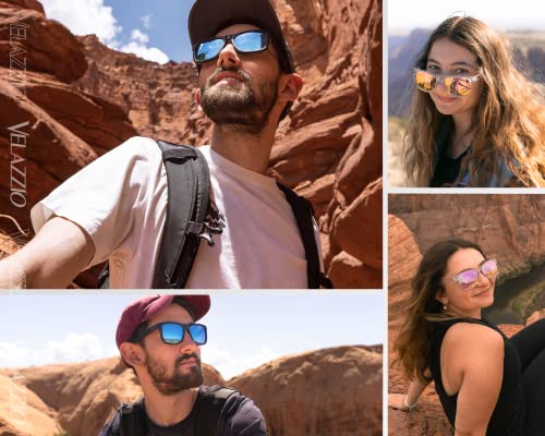 VELAZZIO Polarized Sunglasses for Men Women UV400 Protection Unisex Sunglasses Ultralight Frame for Driving Cycling Skiing, Black Frame Blue Lens
