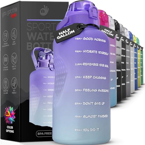 YOU GOT THIS LIVING Motivational Water Bottle with Time Marker,Half Gallon Water bottle with Straw 64 oz/2.2L Gym Water Bottle, Achieve All-Day Hydration SpillProof, BPA FREE