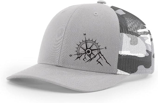 Trenz Shirt Company Men's Outdoors Mountain Scenic Forest Compass Woodland Embroidered Mesh Back Trucker Hat