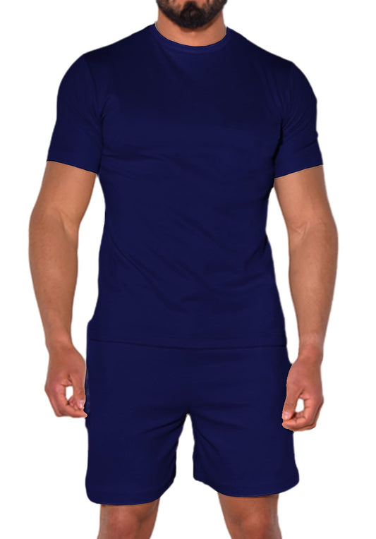 Uni Clau Mens 2 Piece Short Set Summer Outfits Tracksuit Casual T shirt and Short Beach Sets Blue M