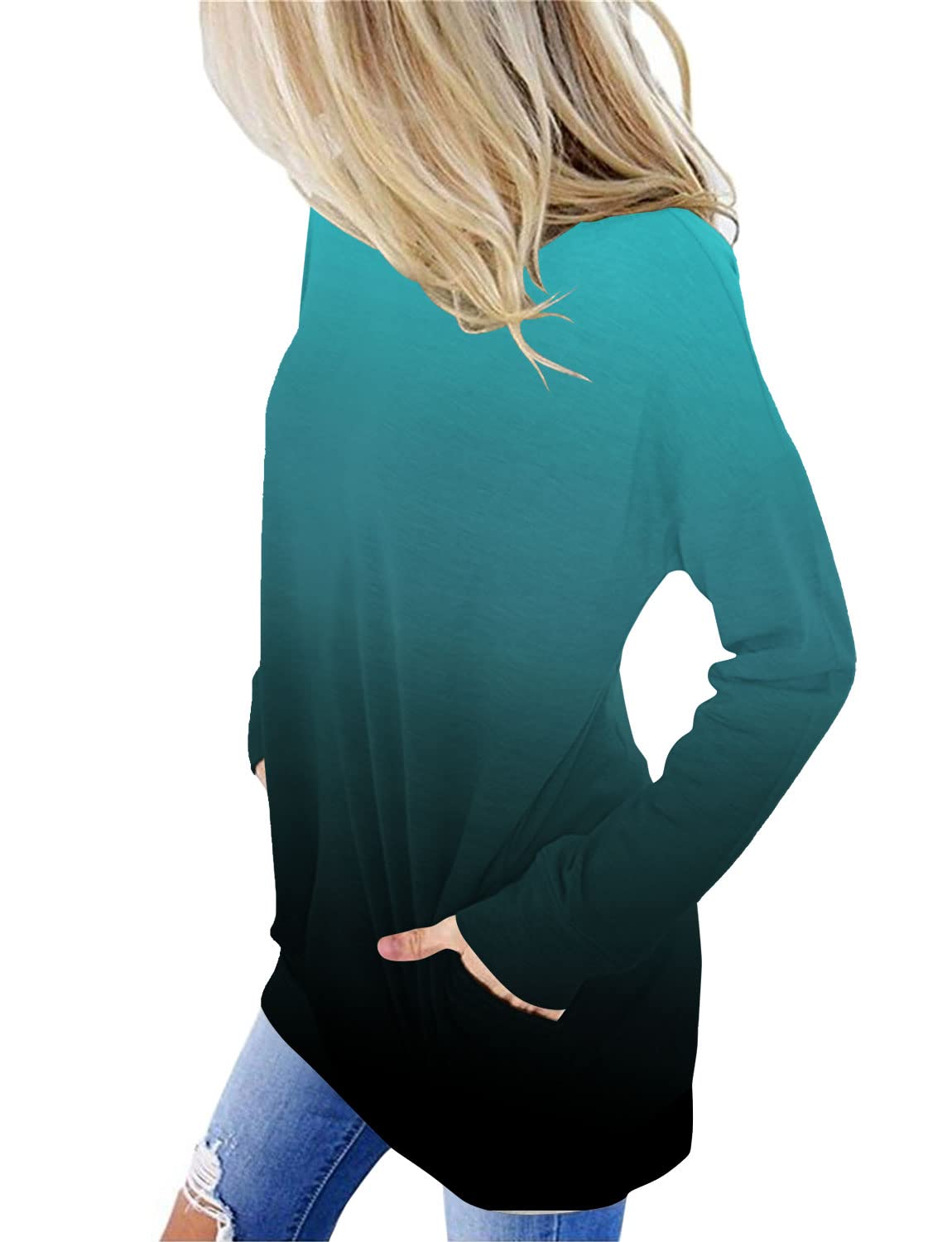 Angerella Color Block Tie Dye Sweatshirts for Women Long Sleeve Crew Neck Plus Size Plain Fashion Casual Tops BlueBlack 3XL