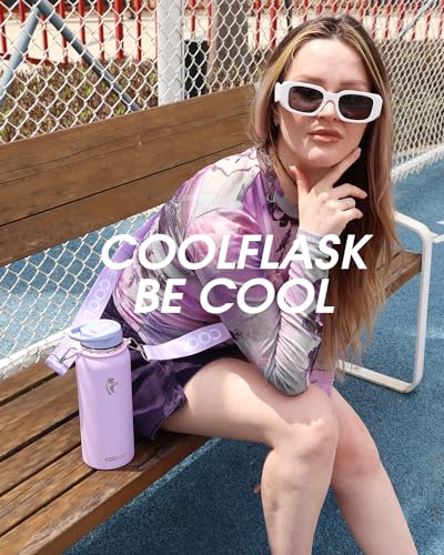 Coolflask Insulated Water Bottle with Strap, 32 oz Metal Water Flask with Straw & Spout Lids, Stainless Steel Double Wall Vacuum, Keep Cold 48h Hot 24h, Leak Proof & Non-BPA, Prussian Blue