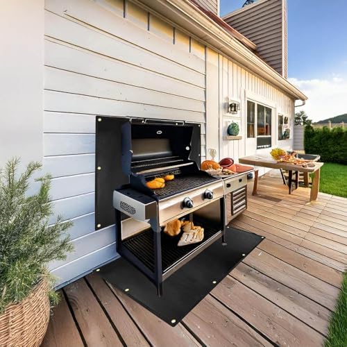 48x30'' Grill Mats for Outdoor Grill, Fireproof Heat Shield for Grill, Protecting Deck Railing Wall from Grill Heat and Oil Stain,Prevent Fence and Wall from Being Blackened by BBQ Smoke.