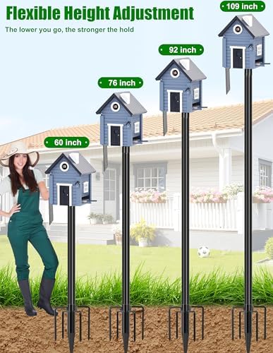 XDW-GIFTS Bird House Pole, 1 Pack 109 Inch Metal Bird Feeder Pole for Outdoor, with 5-Prong Heavy Duty Base for Birdhouse Mounting, Weather Station